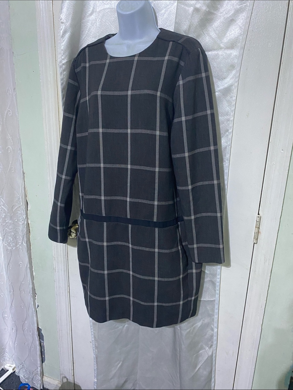 Joe Fresh Charcoal Windowpane Shift Dress